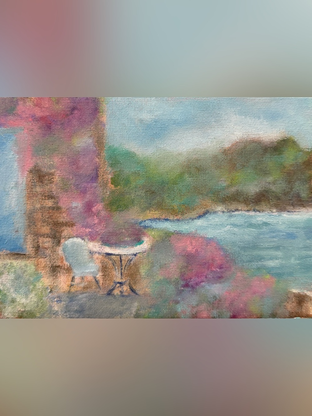 Original oil painting coastal cafe scene painting